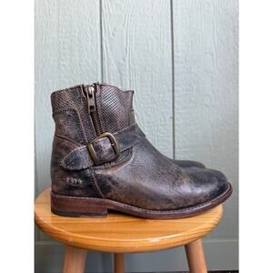 BED STU Becca Black Lux Distressed Ankle Boot 7 Double Zipper, Buckle